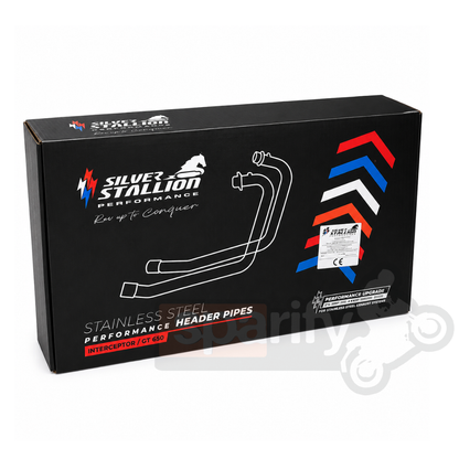 Free Flow Bend Pipe (DUAL O2 SENSOR) ( Header pipe ) For INTERCEPTOR / GT 650 – Silver - SILVER STALLION PERFORMANCE  ( UPGRADED )