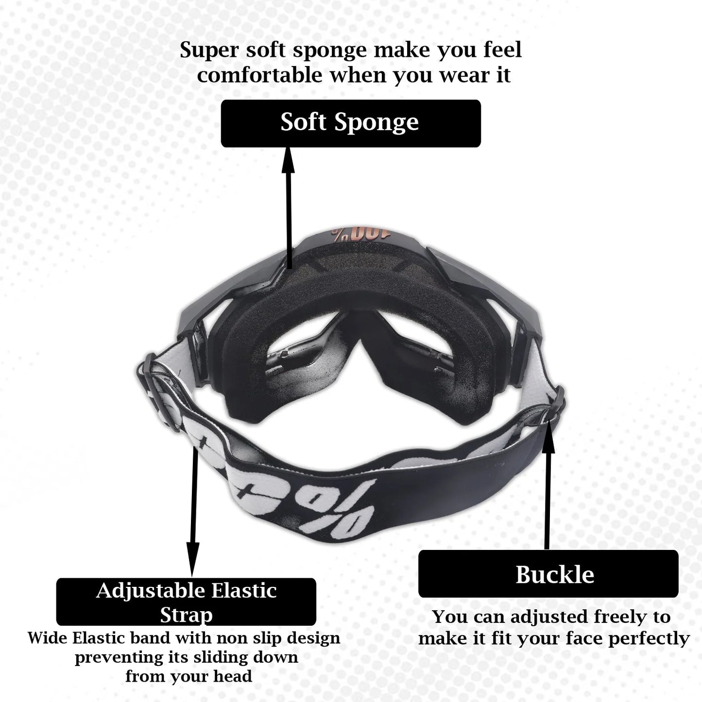100% The Motocross & Mountain Biking  MX Goggle –BLACK GREY STRAP ( CLEAR )