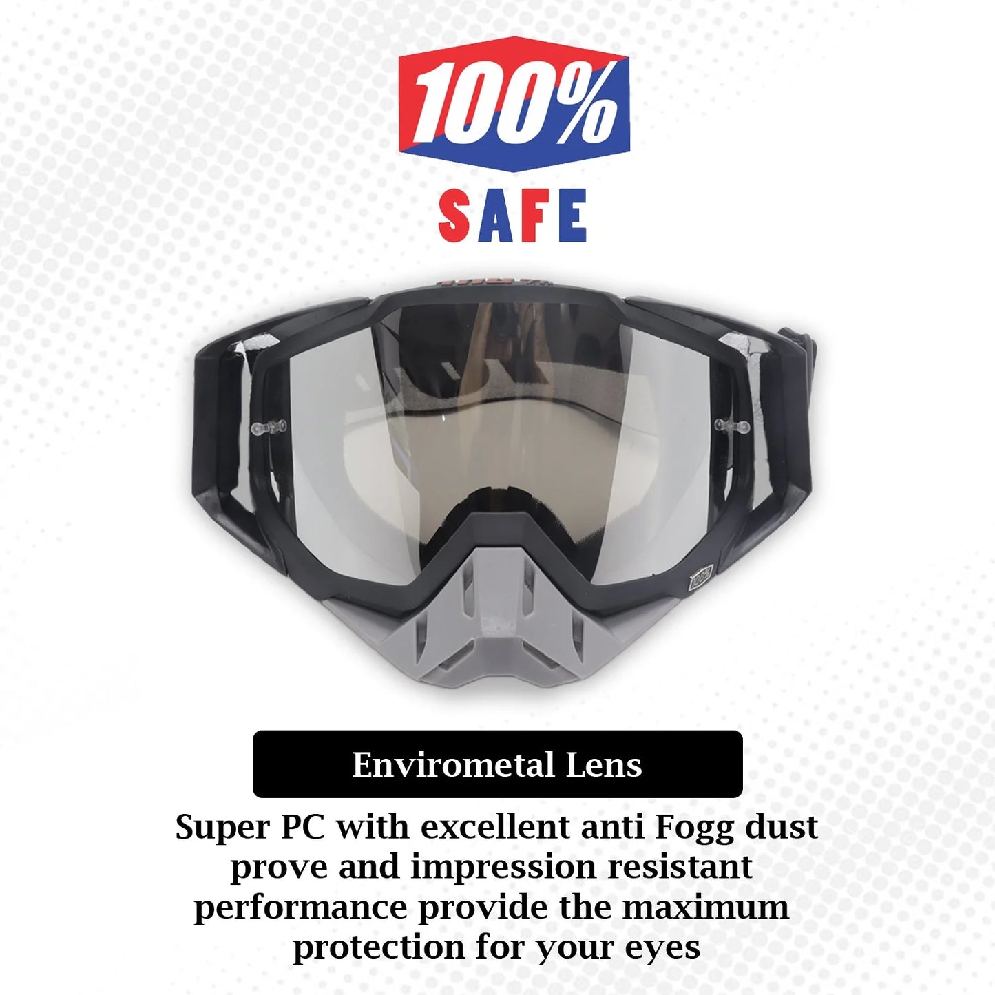 100% The Motocross & Mountain Biking  MX Goggle –BLACK GREY STRAP ( CLEAR )