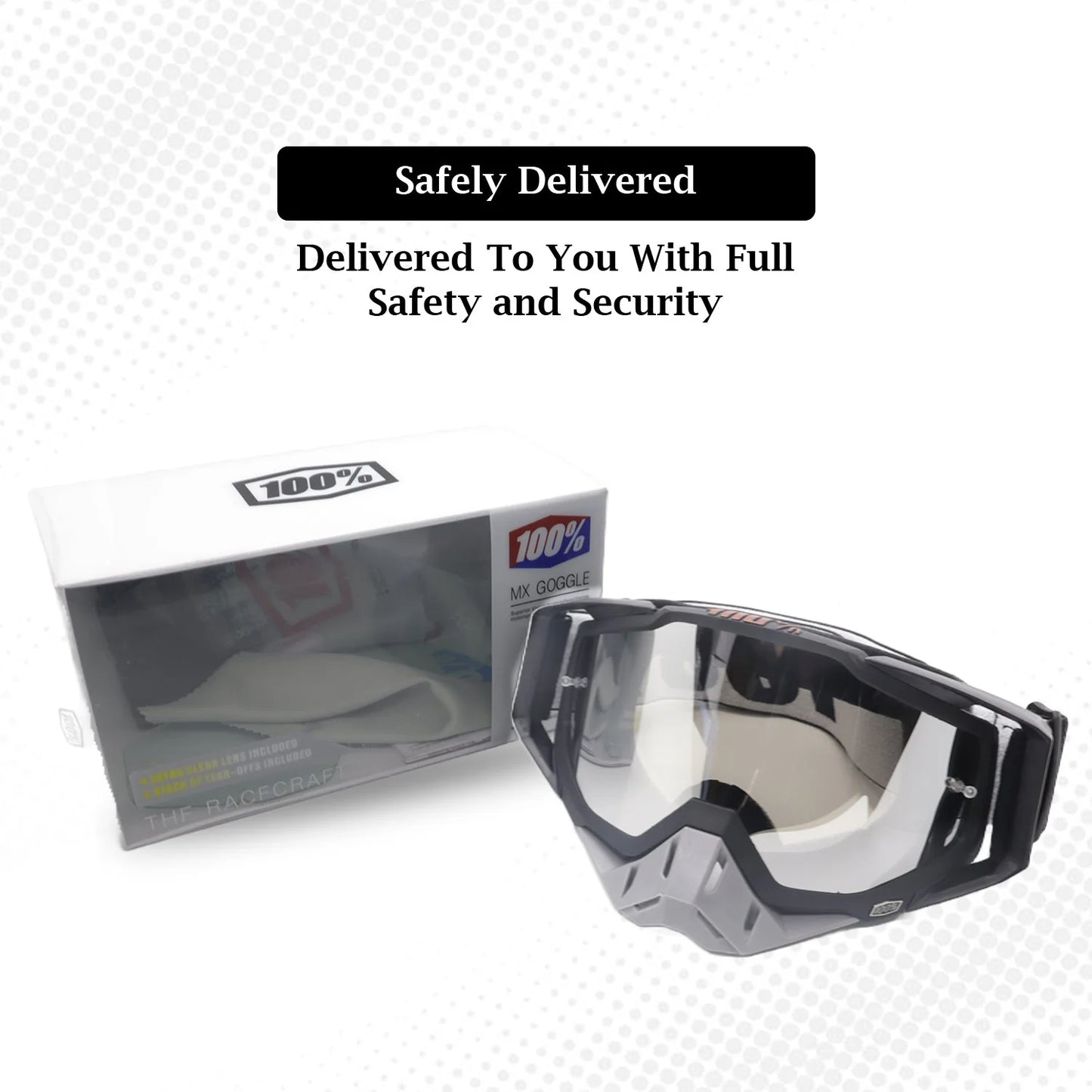 100% The Motocross & Mountain Biking  MX Goggle –BLACK GREY STRAP ( CLEAR )