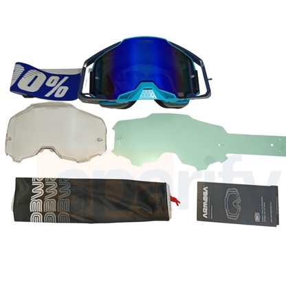 100 % AR MEGA Premium Protective Sport Goggles with Ultra HD Lens - DARK BLUE WHITE TINTED