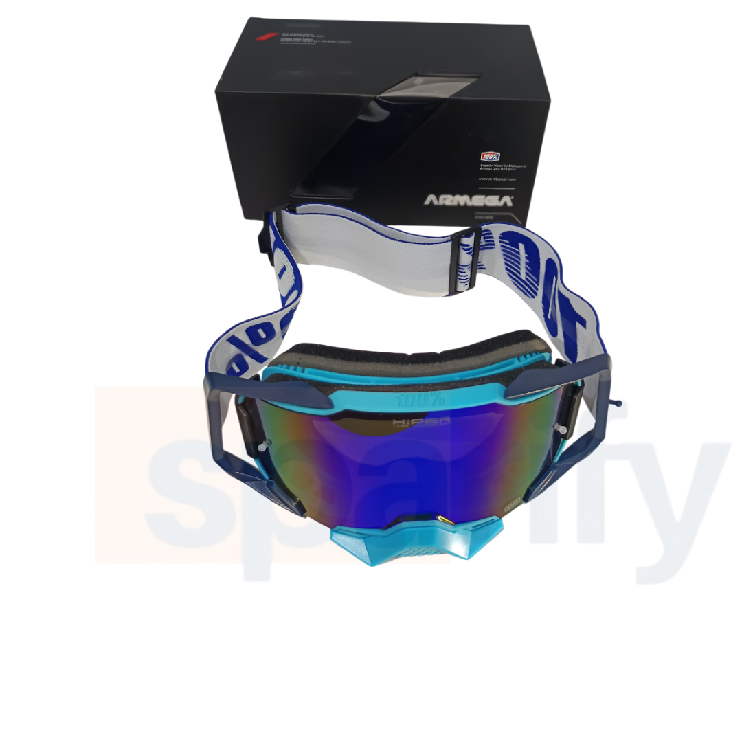 100 % AR MEGA Premium Protective Sport Goggles with Ultra HD Lens - DARK BLUE WHITE TINTED