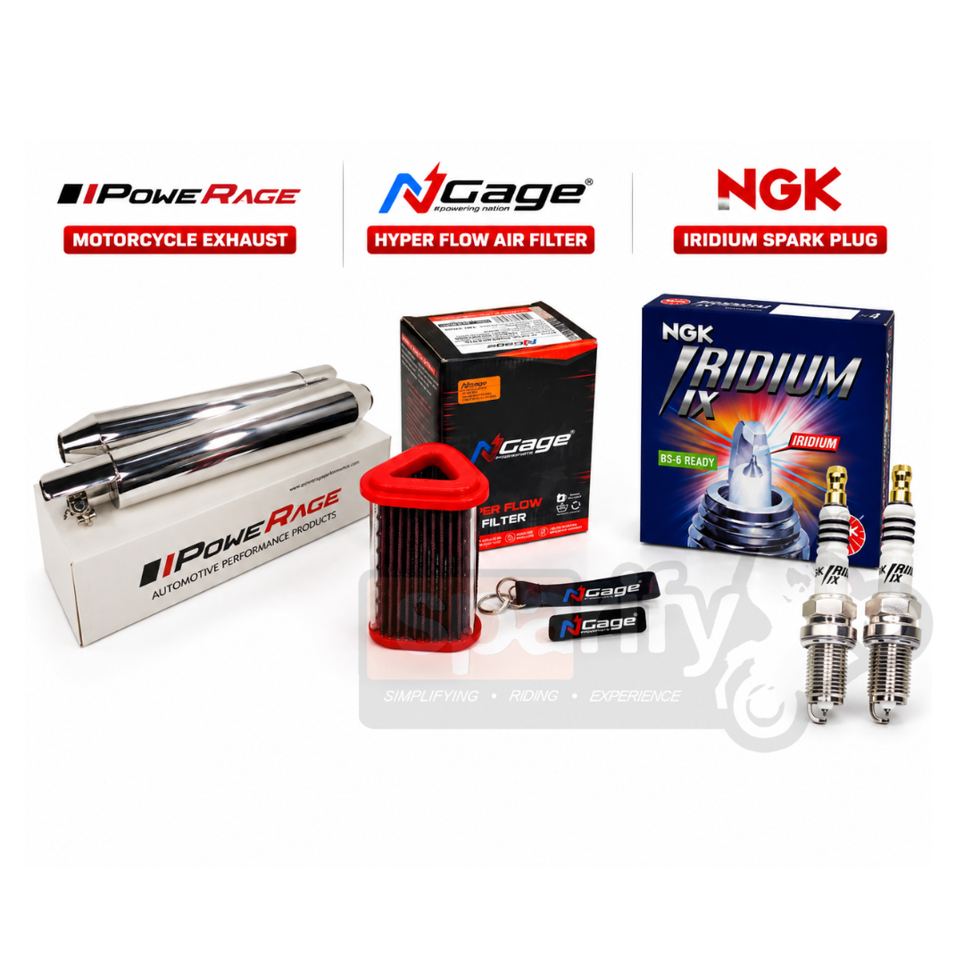RE Continental GT 650 / Interceptor 650 - Powerage Performance Combo | Slip-On Exhaust + NGAGE Hyper Flow Air Filter + NGK  Iridium Spark Plug