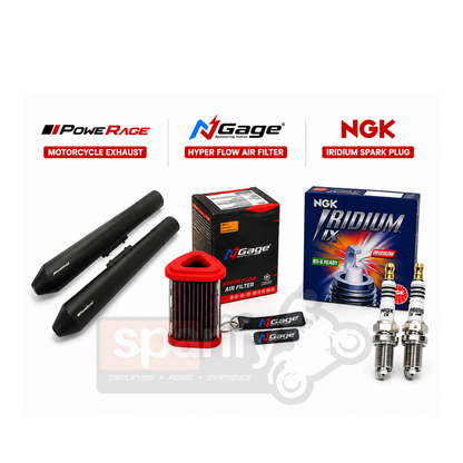 RE Continental GT 650 / Interceptor 650 - Powerage Performance Combo | Slip-On Exhaust + NGAGE Hyper Flow Air Filter + NGK  Iridium Spark Plug