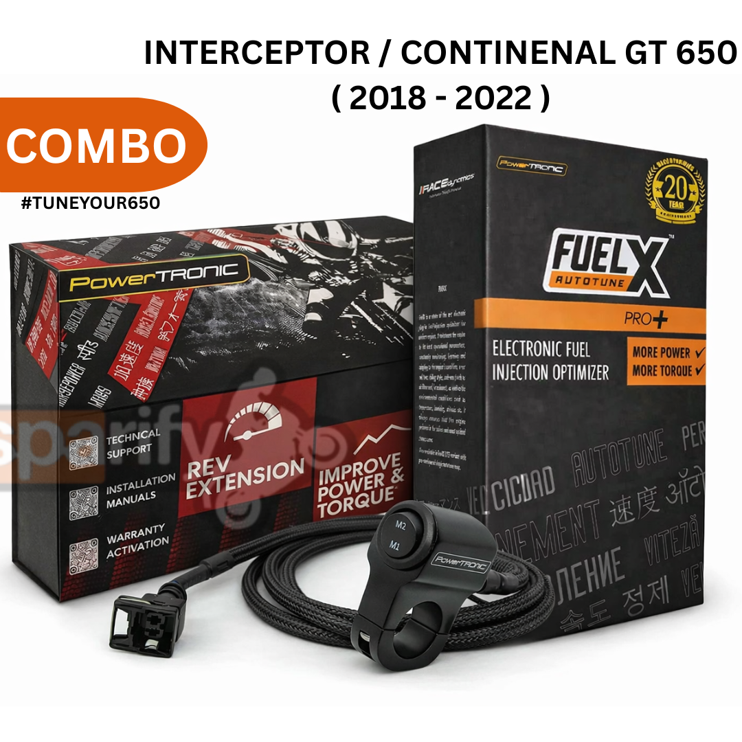 PowerTRONIC ECU + FuelX Pro+ Autotune + Map Switch Performance Combo for Royal Enfield Interceptor 650 / Continental GT 650 (2018 - 2022 models ) | Plug & Play ECU + Fuel Injection Optimizer | Up to 25% More Power & Torque ( PACK OF 3 )