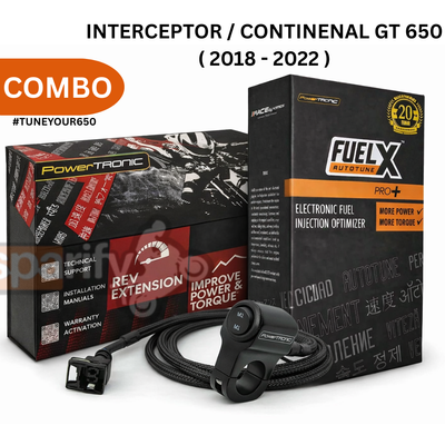 PowerTRONIC ECU + FuelX Pro+ + Map Autotune Switch Performance Combo for Royal Enfield Interceptor 650 / Continental GT 650 (2018 - 2022 models ) | Plug & Play ECU + Fuel Injection Optimizer | Up to 25% More Power & Torque ( PACK OF 3 )