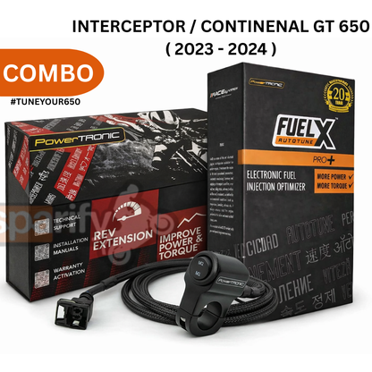 PowerTRONIC ECU + FuelX Pro+ Autotune + Map Switch Performance Combo for Royal Enfield Interceptor 650 / Continental GT 650 (2023 - 2024 models ) | Plug & Play ECU + Fuel Injection Optimizer | Up to 25% More Power & Torque ( PACK OF 3 )