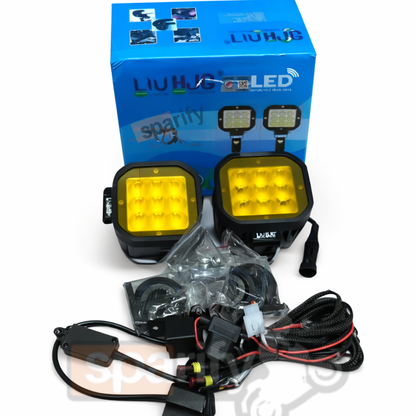 LIU HJG Square 9 LED Fog Light with Wiring Harness and Mounts – Pair (120W)