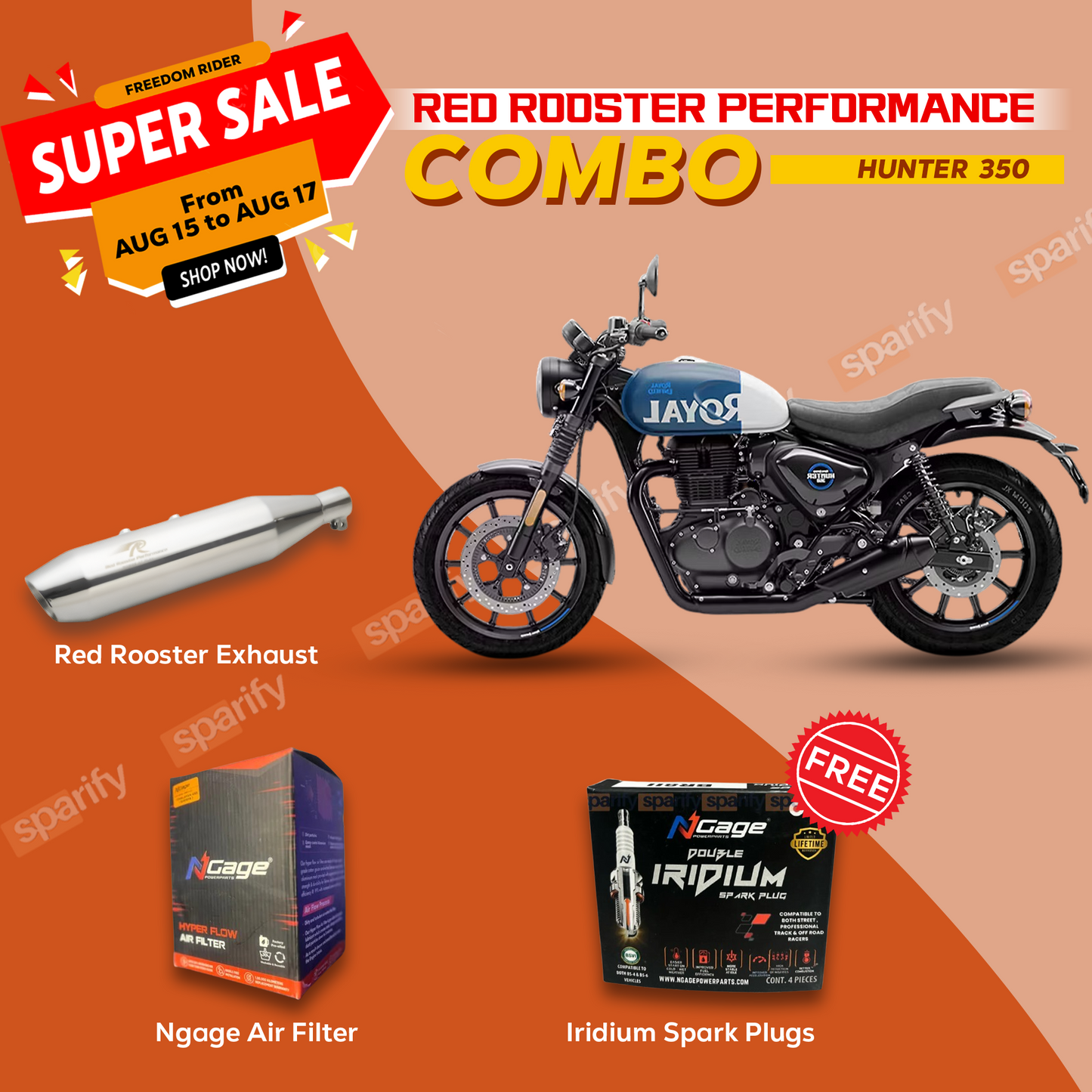 Royal Enfield Hunter 350 / classic reborn 350 / Meteor 350 Red Rooster Performance Rumbler Max Exhaust - POLISH