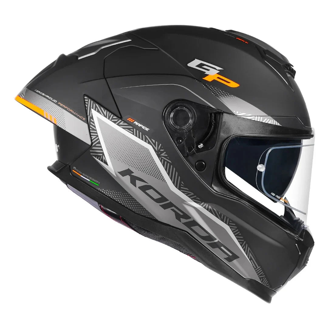 KORDA SONIC GP RAPIDE MATT ORANGE FULL FACE HELMET- ECE AND ISI CERTIFIED