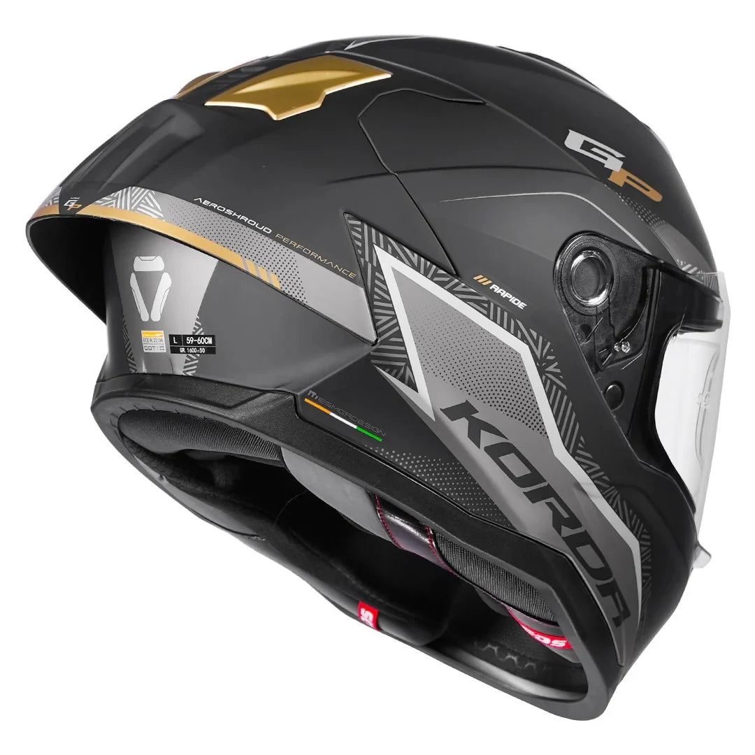 KORDA SONIC GP RAPIDE MATT GOLD FULL FACE HELMET- ECE AND ISI CERTIFIED