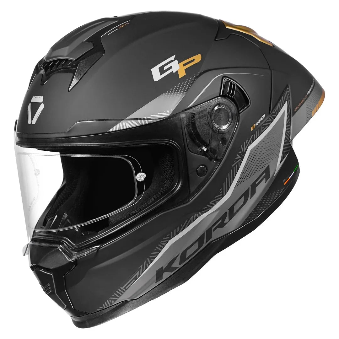KORDA SONIC GP RAPIDE MATT GOLD FULL FACE HELMET- ECE AND ISI CERTIFIED