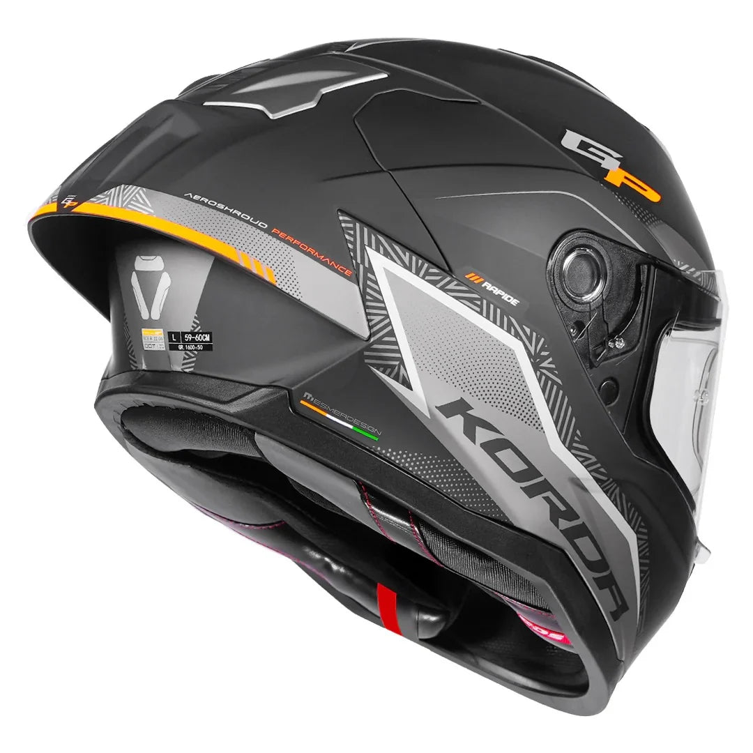 KORDA SONIC GP RAPIDE MATT ORANGE FULL FACE HELMET- ECE AND ISI CERTIFIED