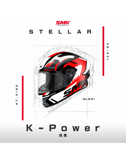 SMK Stellar Sports K Power Gloss Black Red White (GL231) Helmet helmet highlight 