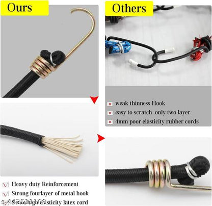 SPIKI | Bungee Cord Tie Down Rope | Stretchable Elastic Bungee Shock Cord | Luggage Tying Rope | with Strong Steel Hooks | For Bike Car Travel Use | 5mm thickness - 5 feet