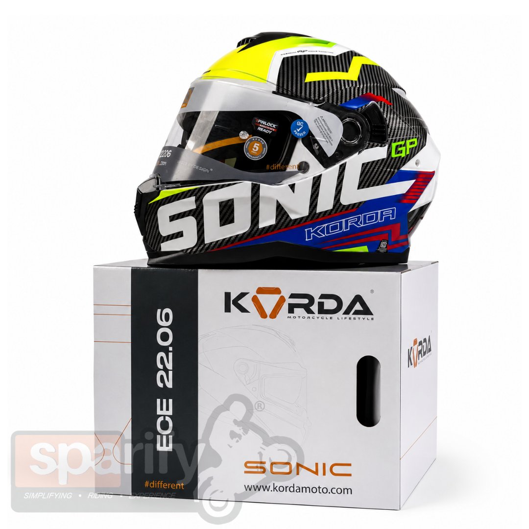 KORDA SONIC GP SPI-D MULTI Fluorescent Yellow FULL FACE HELMET- ECE AND ISI CERTIFIED