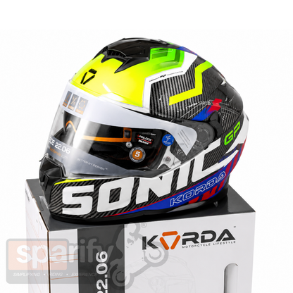 KORDA SONIC GP SPI-D MULTI Fluorescent Yellow FULL FACE HELMET- ECE AND ISI CERTIFIED