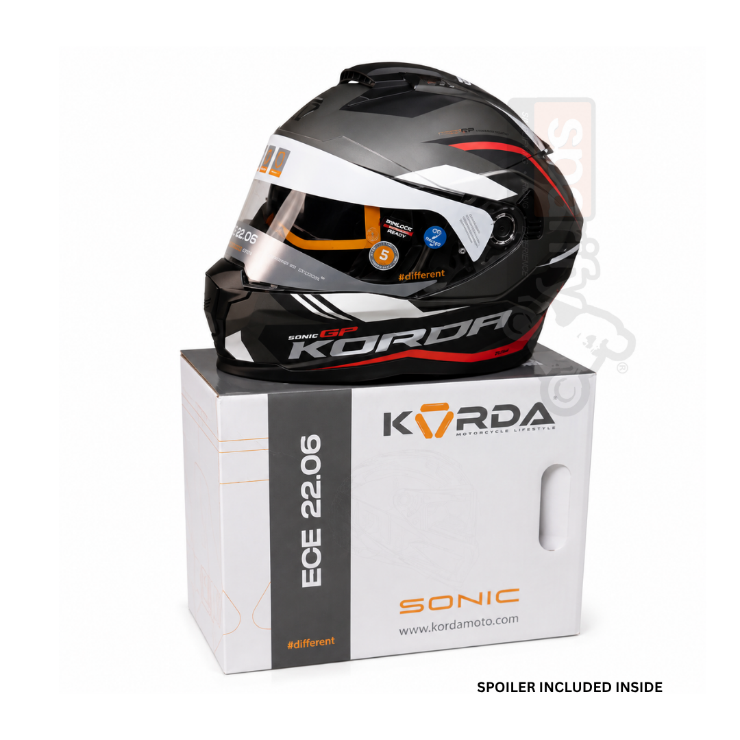 KORDA SONIC GP TROY MATT RED FULL FACE HELMET- ECE AND ISI CERTIFIED