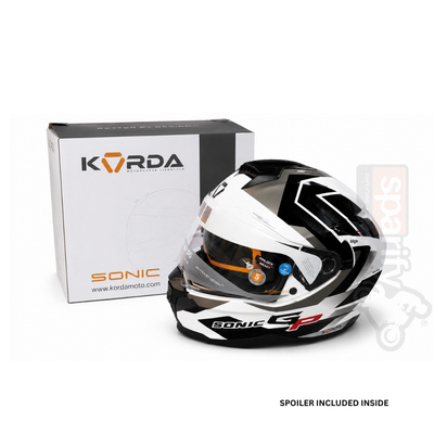 KORDA SONIC GP FLASH GLOSS WHITE BLACK FULL FACE HELMET- ECE AND ISI CERTIFIED