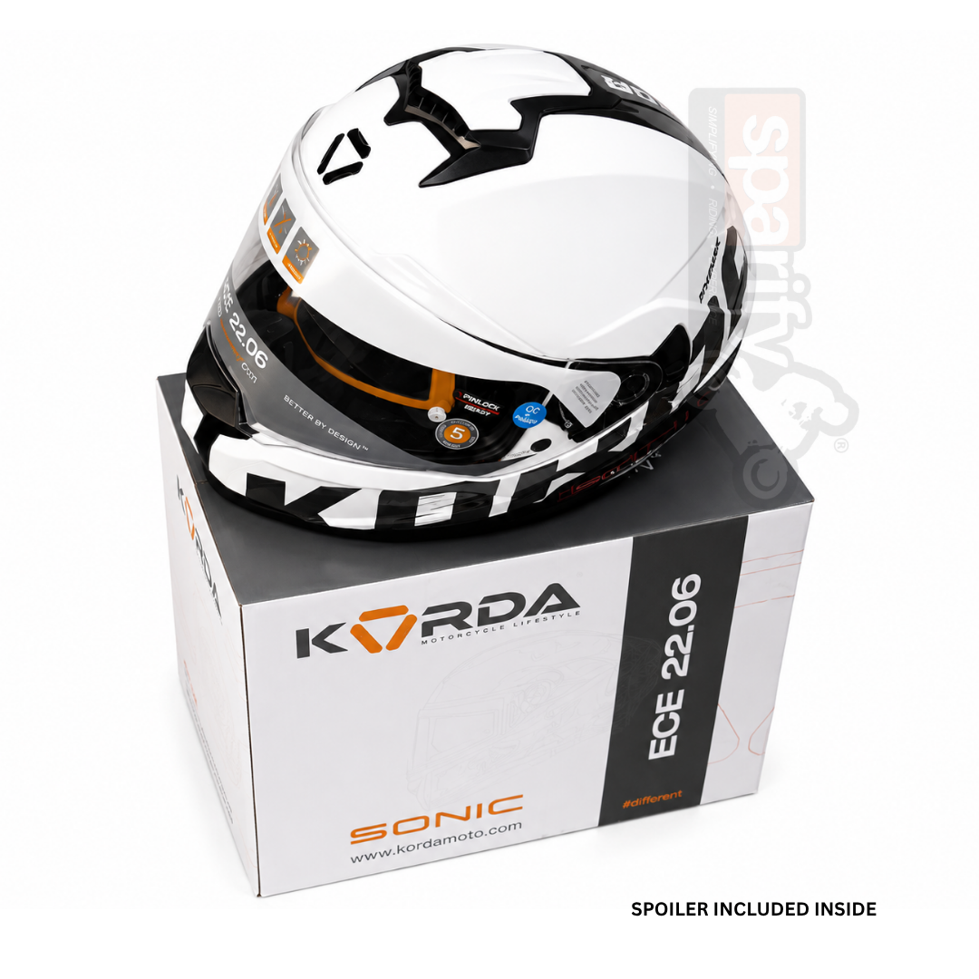 KORDA SONIC GP ZHARK GLOSS BLACK WHITE W/V FULL FACE HELMET - ECE AND ISI CERTIFIED