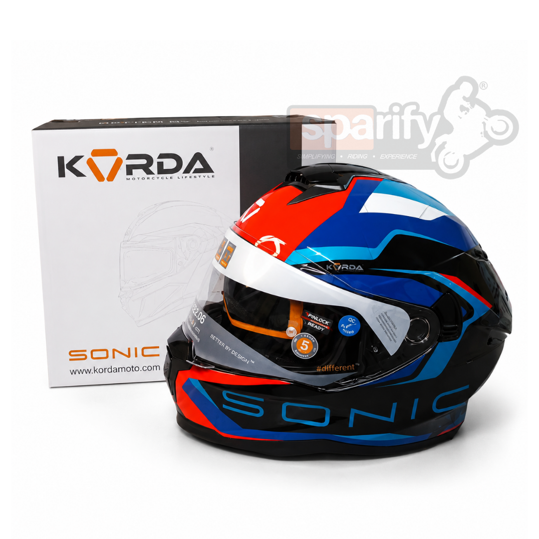 Korda Sonic GP Roadlion Helmet Red & Blue FULL FACE HELMET- ECE AND ISI CERTIFIED