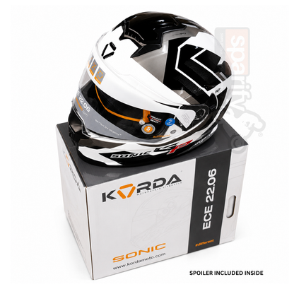 KORDA SONIC GP FLASH GLOSS WHITE BLACK FULL FACE HELMET- ECE AND ISI CERTIFIED
