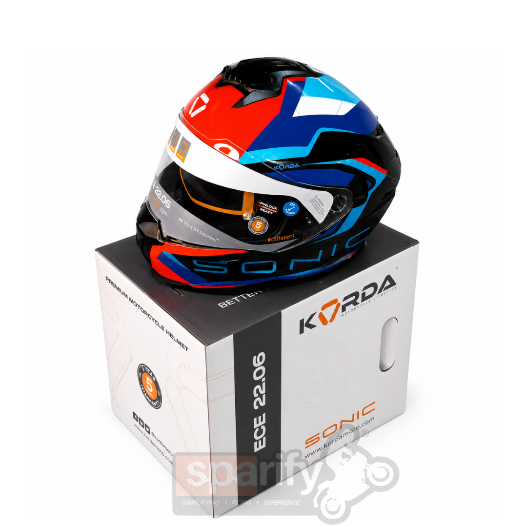 Korda Sonic GP Roadlion Helmet Red & Blue FULL FACE HELMET- ECE AND ISI CERTIFIED