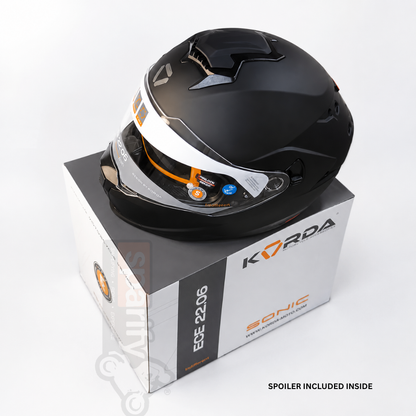 KORDA SONIC GP SOLID MATT BLACK FULL FACE HELMET - ECE AND ISI CERTIFIED