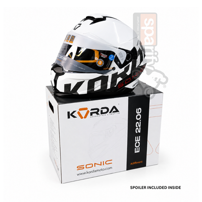 KORDA SONIC GP ZHARK GLOSS BLACK WHITE W/V FULL FACE HELMET - ECE AND ISI CERTIFIED