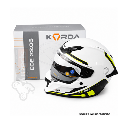 KORDA ICON TOKIO GLOSS WHITE YELLOW FULL FACE HELMET- ECE AND ISI CERTIFIED