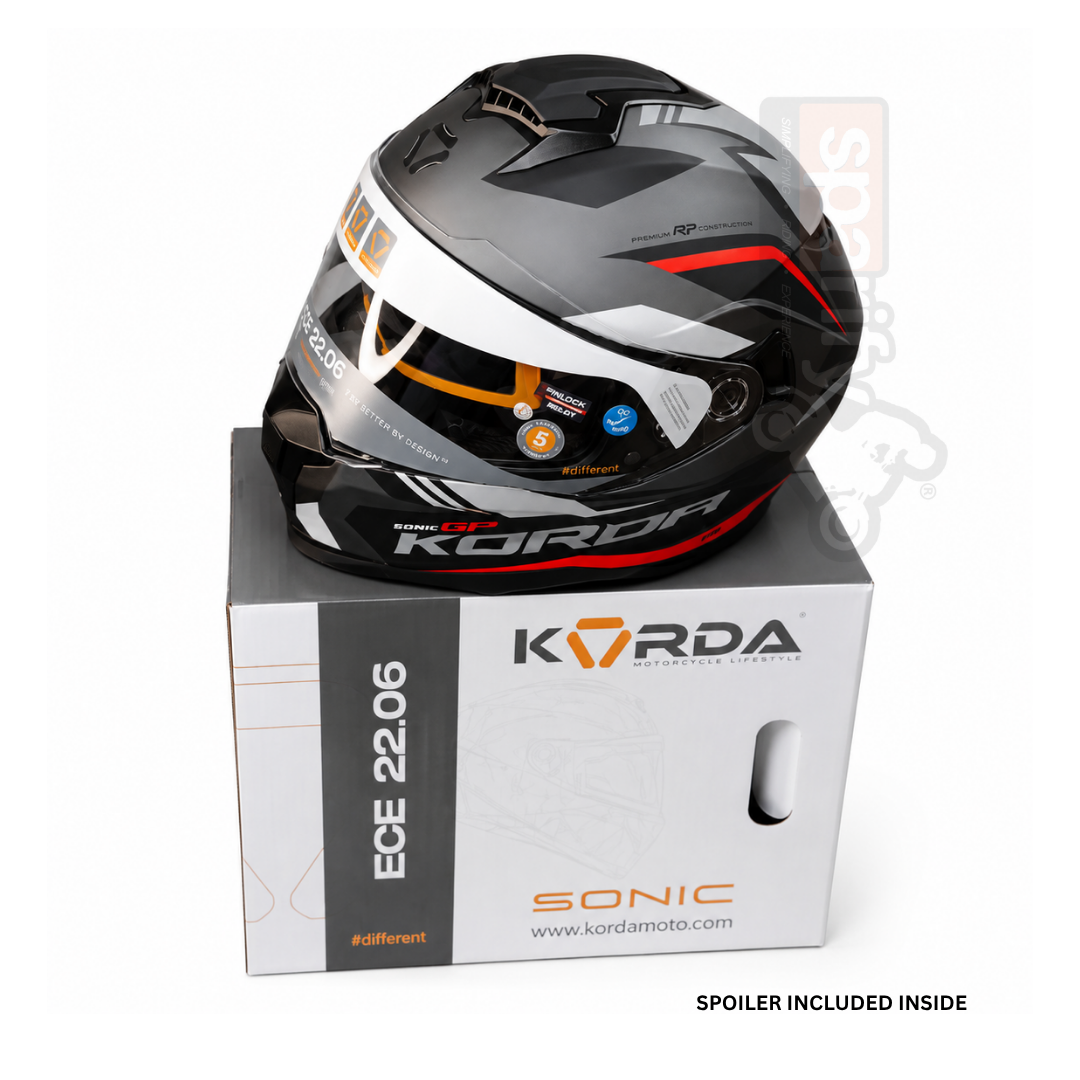 KORDA SONIC GP TROY MATT RED FULL FACE HELMET- ECE AND ISI CERTIFIED