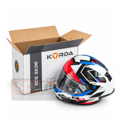KORDA SONIC GP FLASH GLOSS WHITE RED BLUE FULL FACE HELMET- ECE AND ISI CERTIFIED