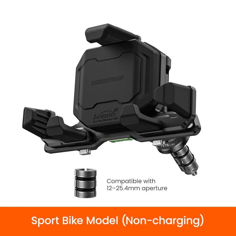 LOBOO PH06 Anti-Vibration Phone Mount - Magnetic Damping + 15W Wireless Charging ( Optional ) - Aluminum Motorcycle Holder (Fits 4.7"-7.2" Phones)