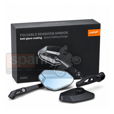 LOBOO RM03 Angular 360 Degree Foldable Mirrors (CNC Aluminum) | 1200R Modern ADV & Streetfighter Style | Anti-Glare