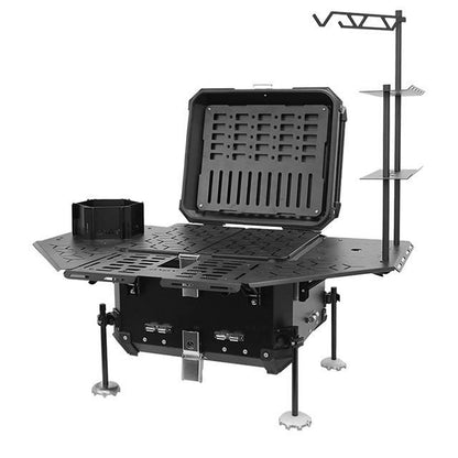 Alpha tourer | Foldable Multi-functional Camping Motorcycle Top Box | 55 litres | Aluminium | Armoured Camping Dining Table (with Backrest cushion pad) - LGP