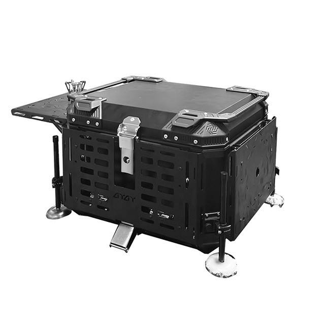 Alpha tourer | Foldable Multi-functional Camping Motorcycle Top Box | 55 litres | Aluminium | Armoured Camping Dining Table (with Backrest cushion pad) - LGP