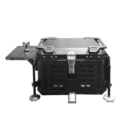 Alpha tourer | Foldable Multi-functional Camping Motorcycle Top Box | 55 litres | Aluminium | Armoured Camping Dining Table (with Backrest cushion pad) - LGP