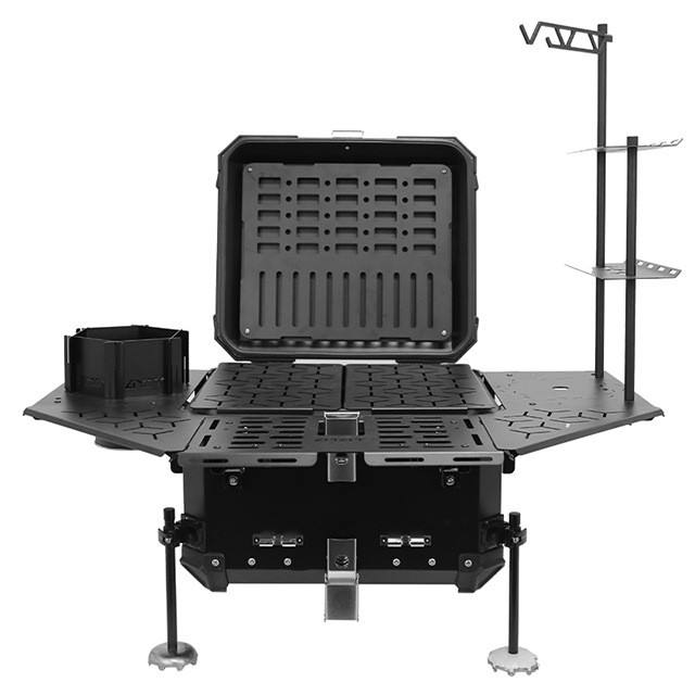Alpha tourer | Foldable Multi-functional Camping Motorcycle Top Box | 55 litres | Aluminium | Armoured Camping Dining Table (with Backrest cushion pad) - LGP