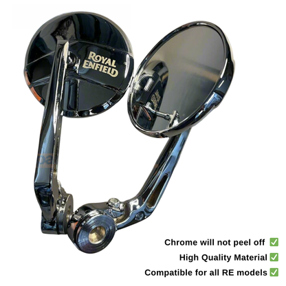 BAR END SIDE MIRRORS – CHROME SET OF -2 (ROYAL ENFIELD) COMPATIBLE FOR GT 650 / INTERCEPTOR 650 / HUNTER 350 / SUPER METEOR 650 / CLASSIC 350 / REBORN / METEOR 350