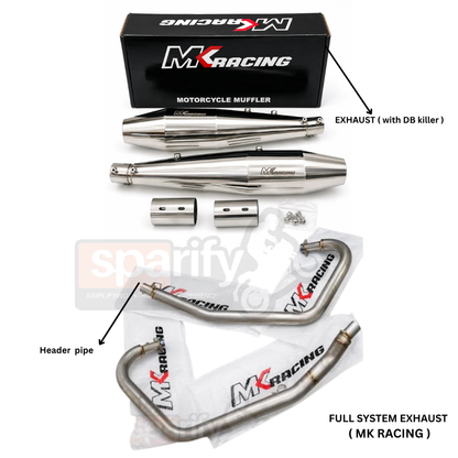 MK Racing Full System Exhaust Combo for Royal Enfield Interceptor 650 & Continental GT 650 | Twin Chrome Exhaust +  Header Pipes | ( Fits Single and Dual  O2 Sensor )