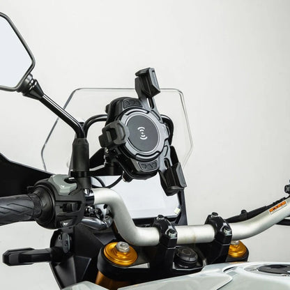 LOBOO PH02S Anti-Vibration Motorcycle Phone Mount - 15W Wireless & 24W Fast Wired Charging - Shock Absorbing Holder for iPhone/Samsung - Fits 22-28mm Handlebars & Mirros