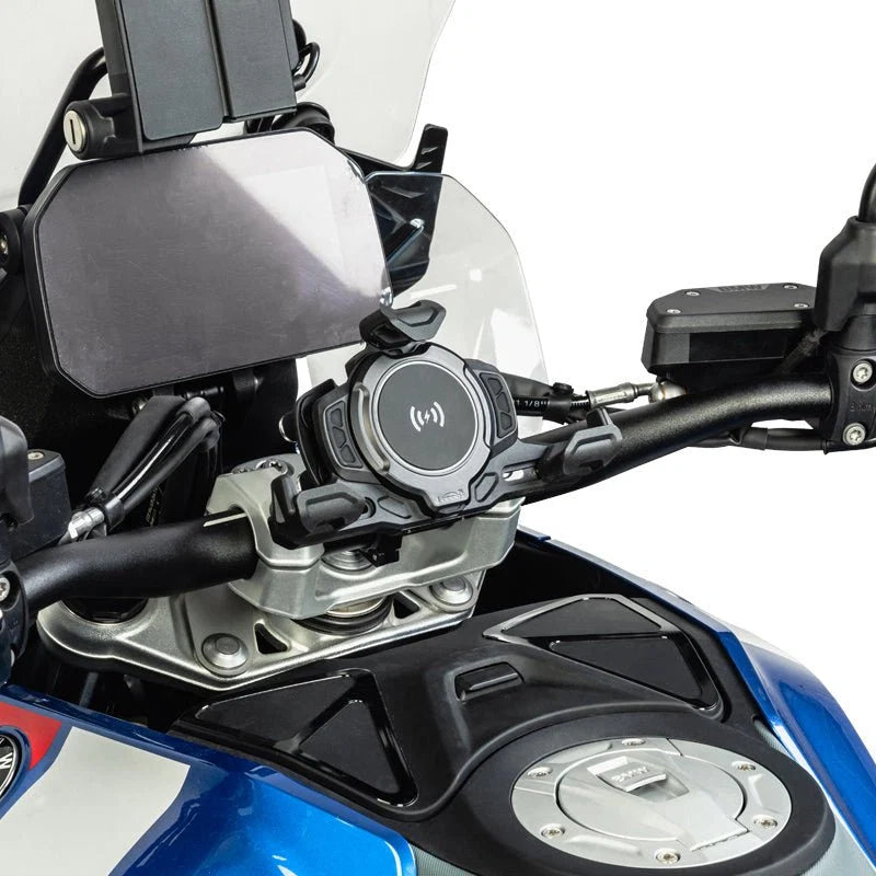 LOBOO PH02S Anti-Vibration Motorcycle Phone Mount - 15W Wireless & 24W Fast Wired Charging - Shock Absorbing Holder for iPhone/Samsung - Fits 22-28mm Handlebars & Mirros