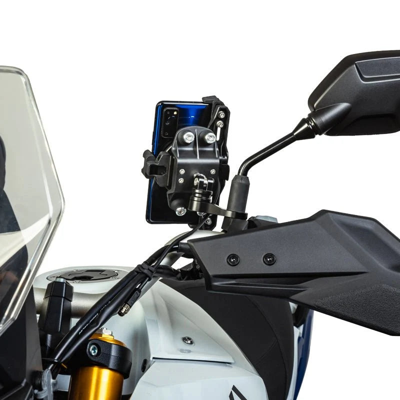 LOBOO PH02S Anti-Vibration Motorcycle Phone Mount - 15W Wireless & 24W Fast Wired Charging - Shock Absorbing Holder for iPhone/Samsung - Fits 22-28mm Handlebars & Mirros