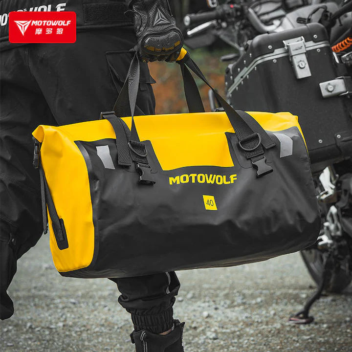 MOTOWOLF | Motorcycle Tail Bag - 40L Waterproof | Duffel Bag for Touring Adventure, Camping, Cycling - Yellow Black