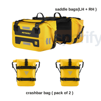 MOTOWOLF HYPERTOUR MDL0720 | 1 Pair | Waterproof Motorcycle Saddle Bags | 30 litres *2 side | Side Bags for Motorbike Travel - Yellow