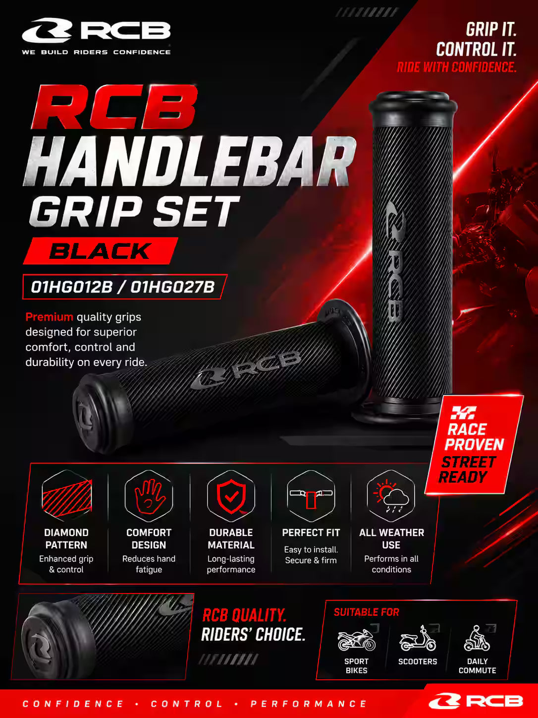 RCB HG66 GRIP SET BLACK 01HG012B