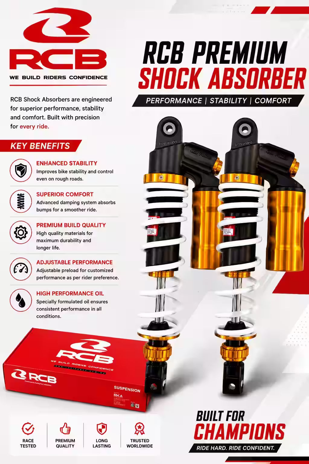 YAMAHA AEROX | RCB DB-2  SERIES | SUSPENSION REAR SHOCK ABSORBER |01A0133W ( White Gold Black ) ( RACING BOY CORPORATION )