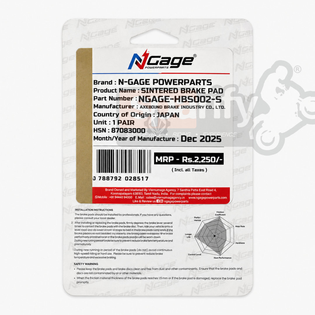 Yamaha Aerox 155 ( 2023 and above )  | front sintered brake pads | NGAGE POWERPARTS - ARAI Certified for Extreme Performance