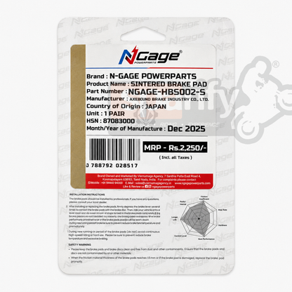 Yamaha Aerox 155 ( 2023 and above )  | front sintered brake pads | NGAGE POWERPARTS - ARAI Certified for Extreme Performance