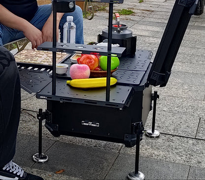 Alpha tourer | Foldable Multi-functional Camping Motorcycle Top Box | 55 litres | Aluminium | Armoured Camping Dining Table (with Backrest cushion pad) - LGP